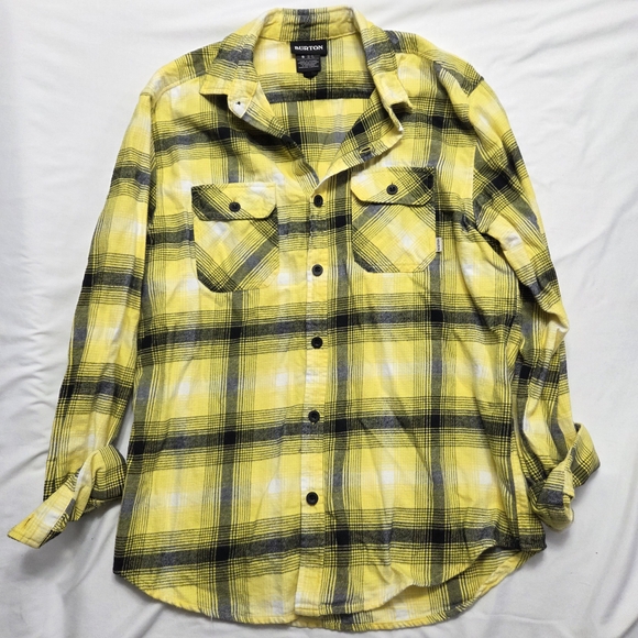 Burton Tops - Burton Brighton Flannel Shirt Yellow Black Plaid Organic Cotton Small S
